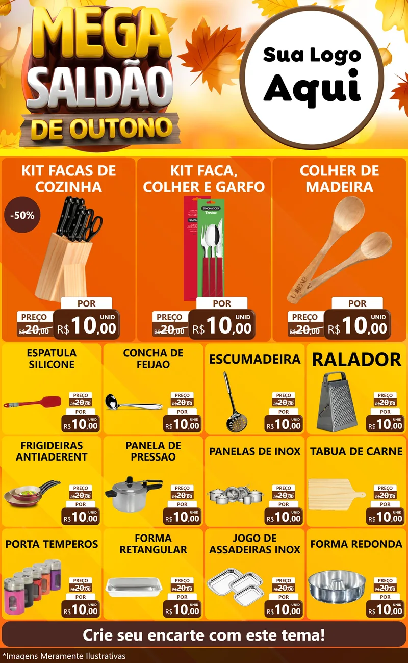 Modelo de Encarte para Encarte Grande com o tema Mega Saldão de Outono para Utilidades Domésticas