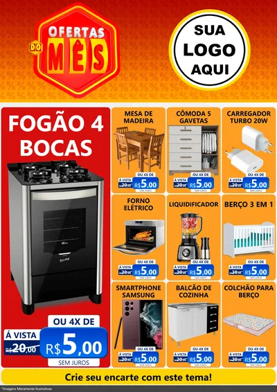 Modelo de Encarte para Encarte A4 Vertical com o tema Ofertas do Mês para Móveis e Eletro