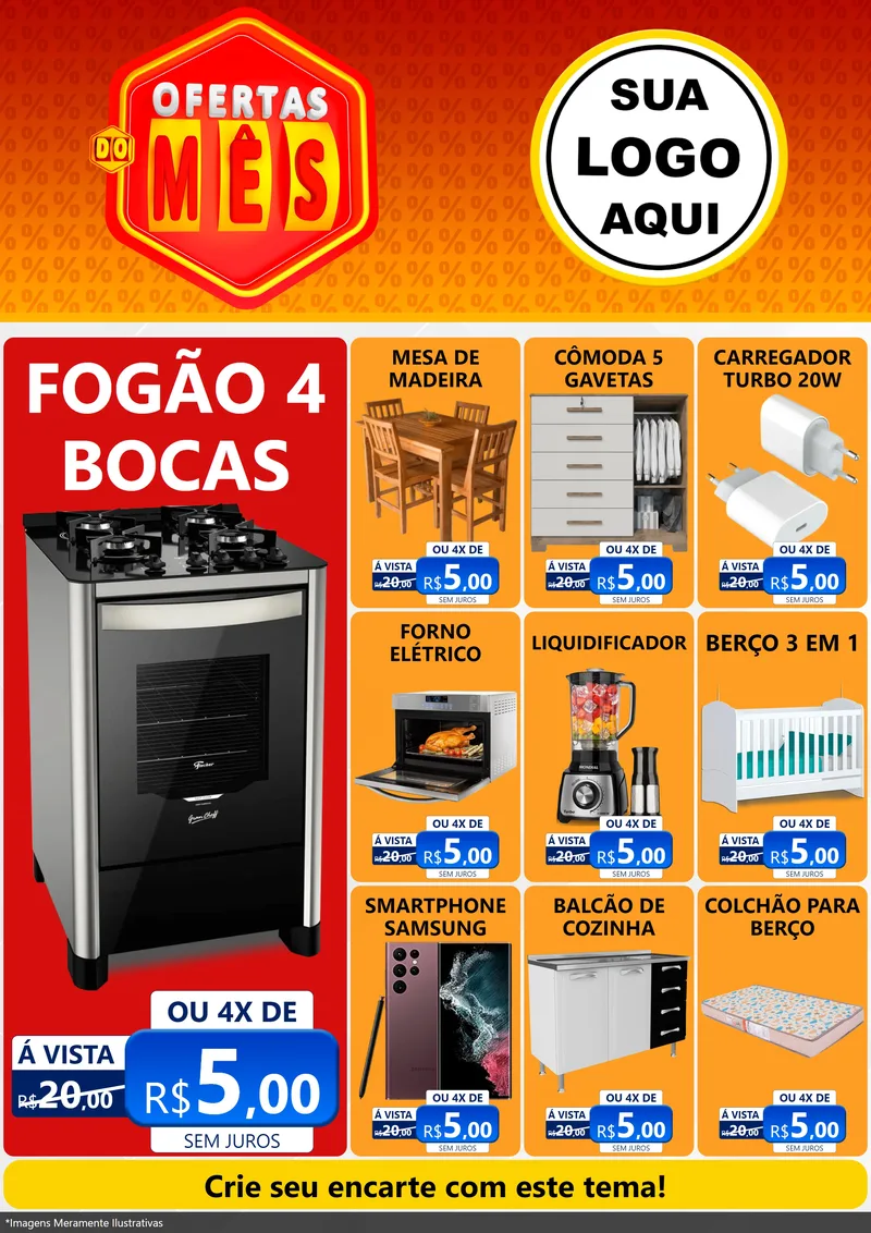 Modelo de Encarte para Encarte A4 Vertical com o tema Ofertas do Mês para Móveis e Eletro