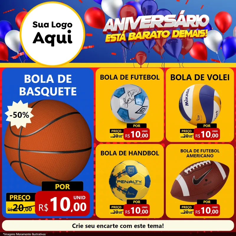 Modelo de Rede Social para Feed Facebook com o tema Aniversário para Artigos Esportivos