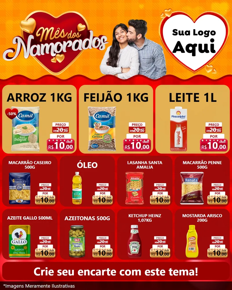 Modelo de Rede Social para Feed Instagram com o tema Mês dos Namorados para Supermercado