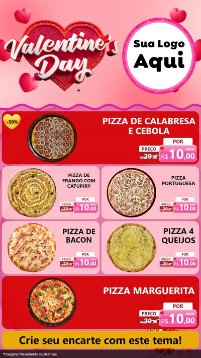 Modelo de TV para TV Vertical com o tema Valentine's Day para Pizzaria