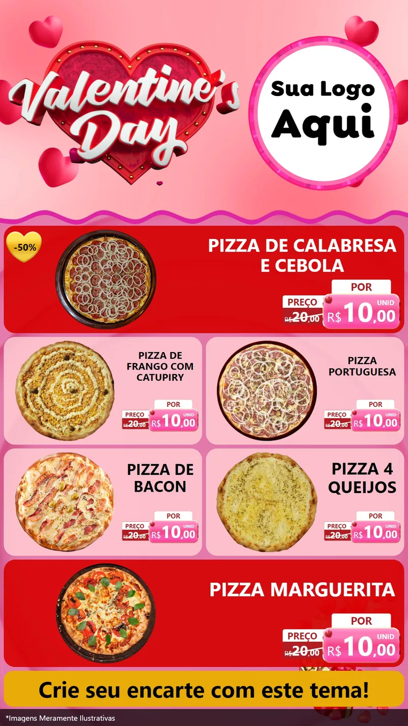 Modelo de TV para TV Vertical com o tema Valentine's Day para Pizzaria