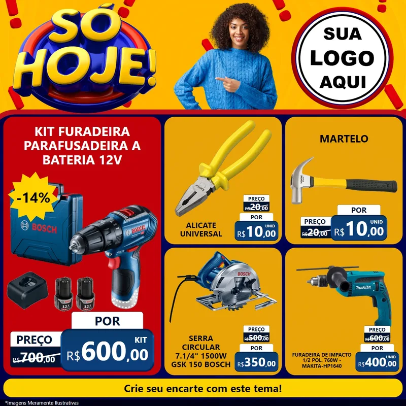 Modelo de Rede Social para Feed Facebook com o tema Só Hoje! para Maquinas e Ferramentas