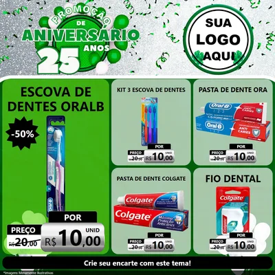 Modelo de Rede Social para Feed Facebook com o tema Promoção de Aniversário - 25 Anos para Higiene Pessoal