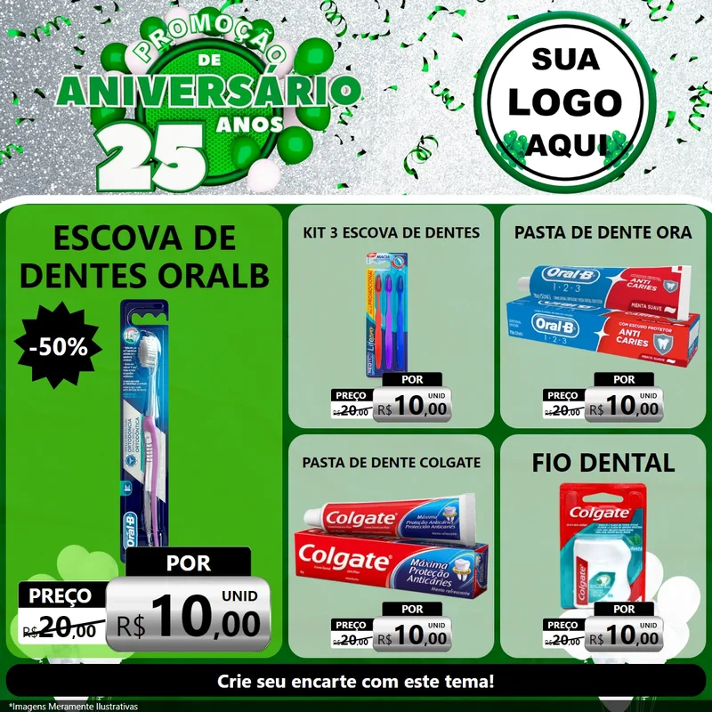 Modelo de Rede Social para Feed Facebook com o tema Promoção de Aniversário - 25 Anos para Higiene Pessoal