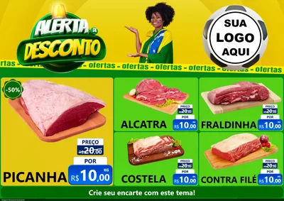 Modelo de Encarte para Encarte A4 Horizontal com o tema Alerta de Desconto para Açougue