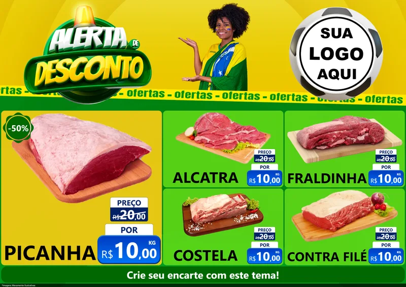 Modelo de Encarte para Encarte A4 Horizontal com o tema Alerta de Desconto para Açougue
