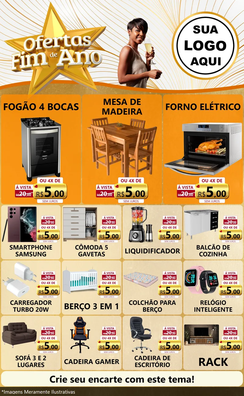 Modelo de Encarte para Encarte Grande com o tema Ofertas Fim de Ano para Móveis e Eletro