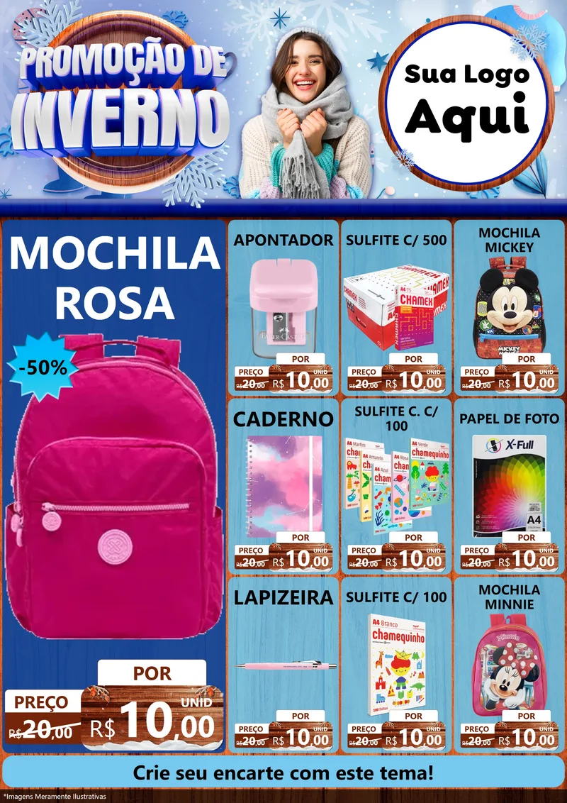 Modelo de Encarte para Encarte A4 Vertical com o tema Promoção de Inverno para Papelaria