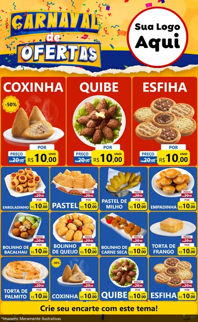 Modelo de Encarte para Encarte Grande com o tema Carnaval de Ofertas para Salgadaria