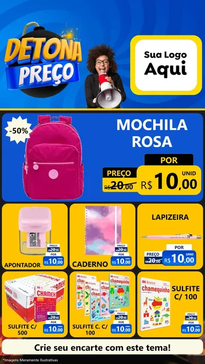 Modelo de Rede Social para Stories com o tema Detona Preços para Papelaria