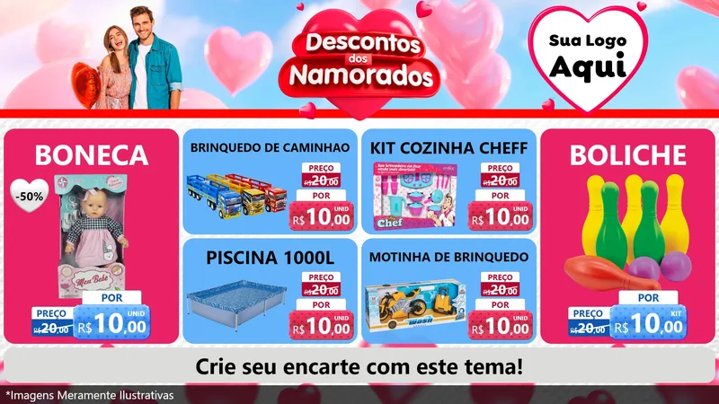 Modelo de TV para TV Horizontal com o tema Descontos dos Namorados para Brinquedos