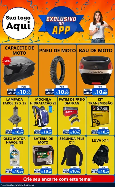 Modelo de Encarte para Encarte Grande com o tema Exclusivo do Aplicativo para Moto peças