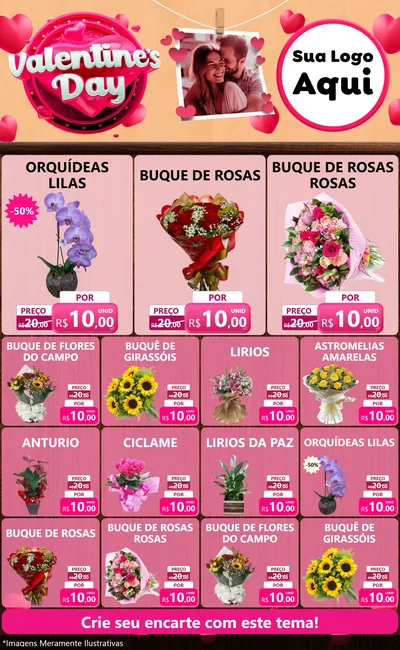 Modelo de Encarte para Encarte Grande com o tema Valentine's Day para Floricultura e jardim
