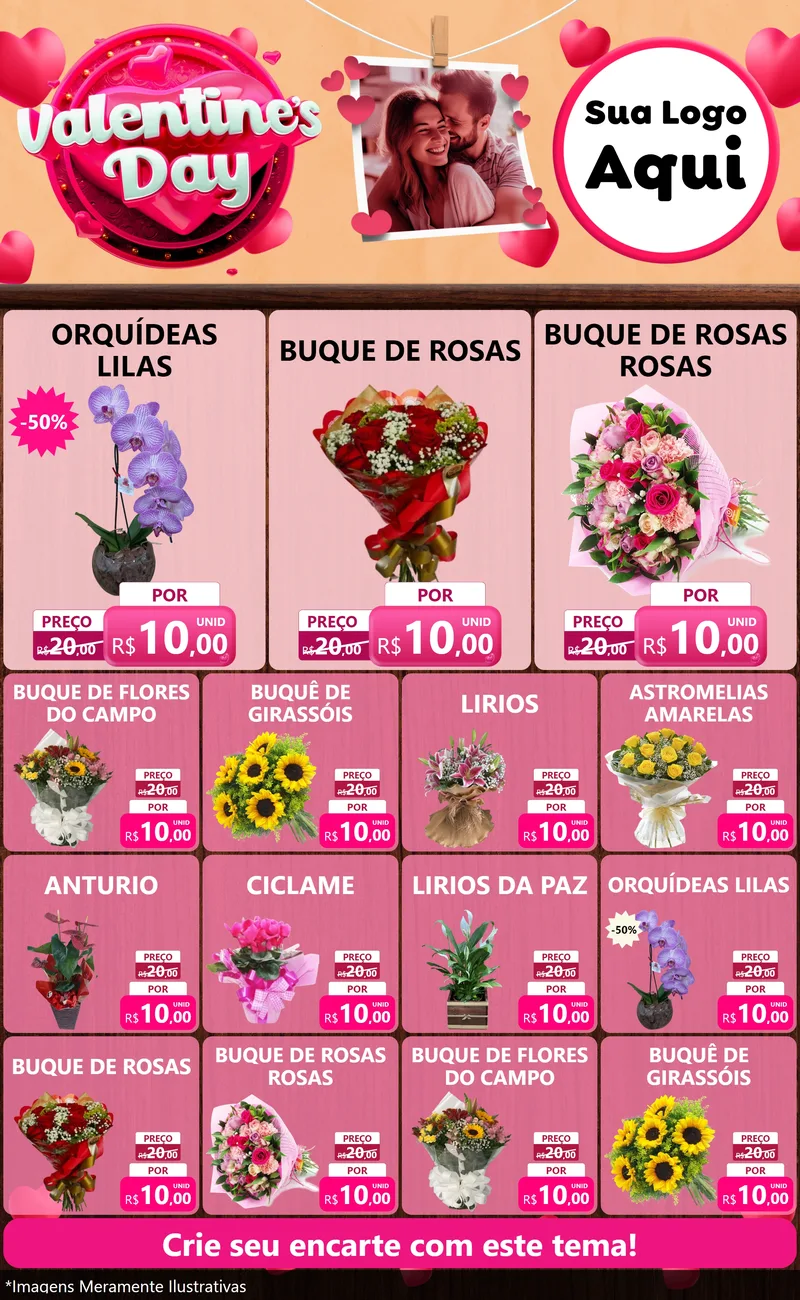 Modelo de Encarte para Encarte Grande com o tema Valentine's Day para Floricultura e jardim