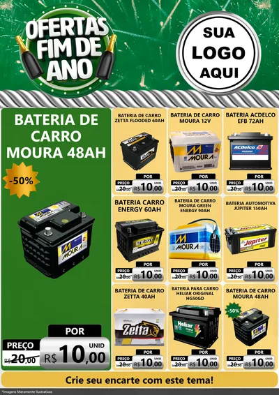 Modelo de Encarte para Encarte A4 Vertical com o tema Ofertas Fim de Ano para Baterias Elétricas