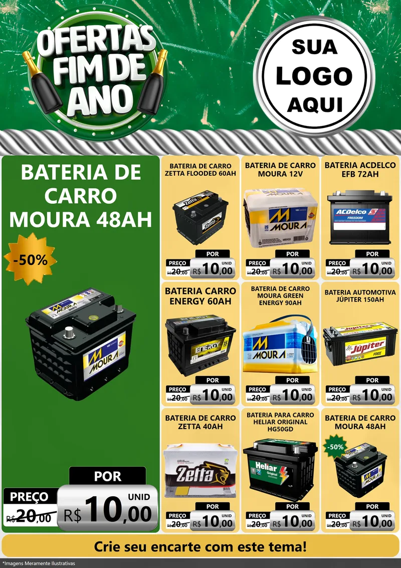 Modelo de Encarte para Encarte A4 Vertical com o tema Ofertas Fim de Ano para Baterias Elétricas