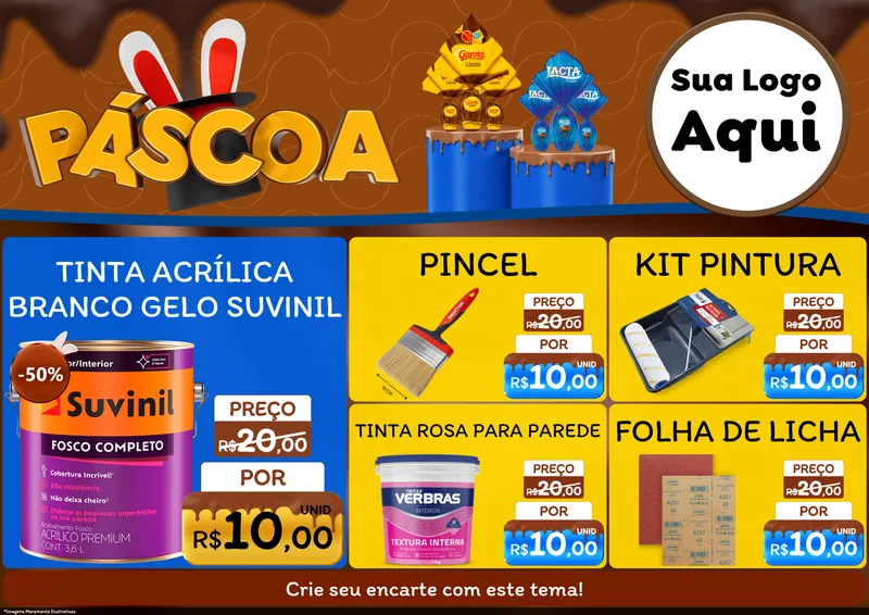 Modelo de Encarte para Encarte A4 Horizontal com o tema Páscoa para Tintas e Ferramentas