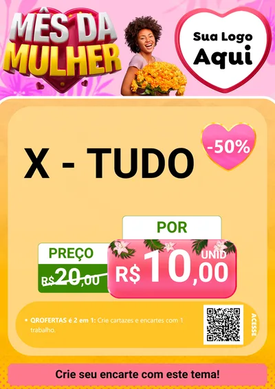 Modelo de Cartaz para Cartaz A4 Vertical com o tema Mês da Mulher para Hamburgueria