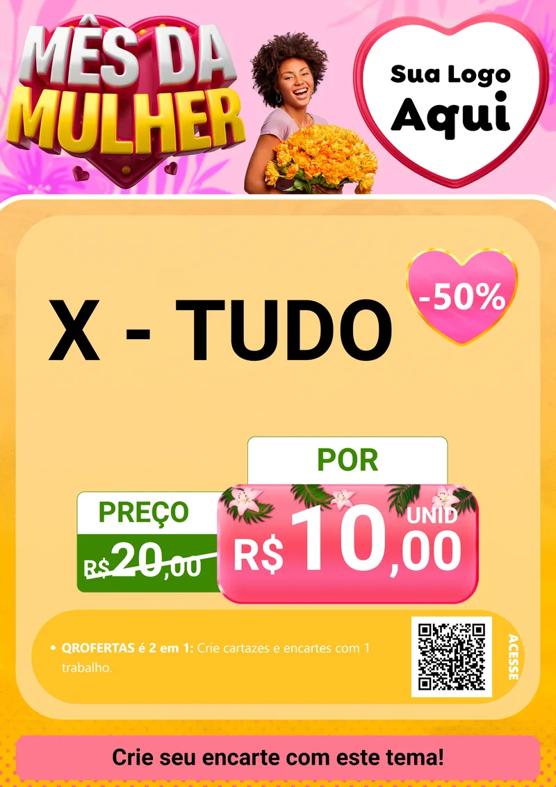 Modelo de Cartaz para Cartaz A4 Vertical com o tema Mês da Mulher para Hamburgueria