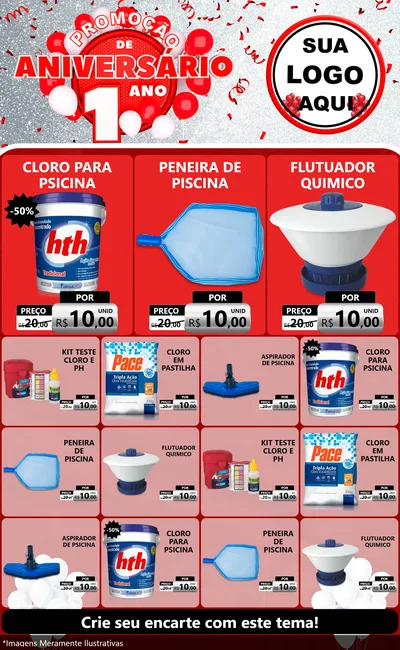 Modelo de Encarte para Encarte Grande com o tema Promoção de Aniversário - 1 Ano para Produtos para Piscina