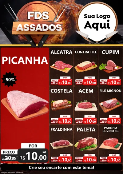 Modelo de Encarte para Encarte A4 Vertical com o tema Fim de Semana dos Assados para Açougue