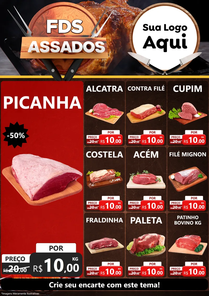 Modelo de Encarte para Encarte A4 Vertical com o tema Fim de Semana dos Assados para Açougue