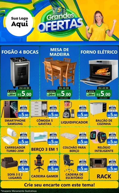 Modelo de Encarte para Encarte Grande com o tema Grandes Ofertas para Móveis e Eletro