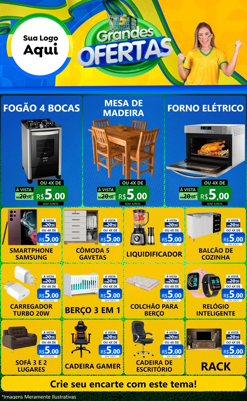 Modelo de Encarte para Encarte Grande com o tema Grandes Ofertas para Móveis e Eletro