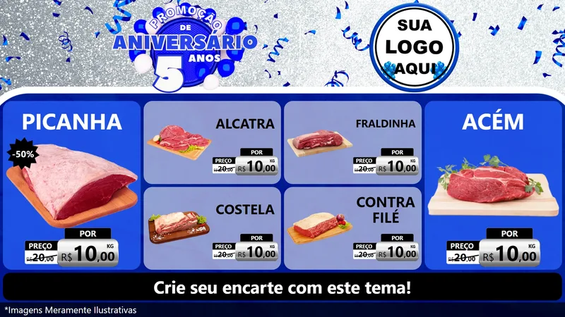Modelo de TV para TV Horizontal com o tema Promoção de Aniversário - 5 Anos para Açougue