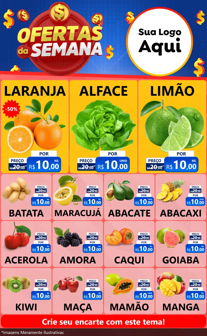 Modelo de Encarte para Encarte Grande com o tema Ofertas Da Semana para Hortifrúti