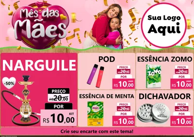 Modelo de Encarte para Encarte A4 Horizontal com o tema Mês das Mães para Tabacaria