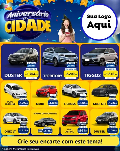Modelo de Rede Social para Feed Instagram com o tema Aniversário da Cidade para Concessionaria de Carros