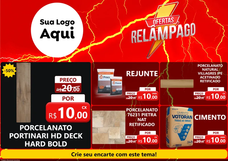 Modelo de Encarte para Encarte A4 Horizontal com o tema Ofertas Relâmpago para Pisos e revestimentos