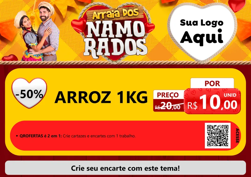 Modelo de Cartaz para Cartaz A4 Horizontal com o tema Arraiá dos Namorados para Supermercado