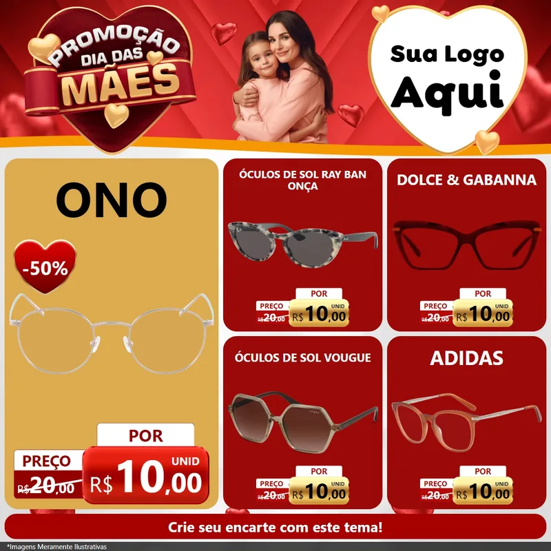 Modelo de Rede Social para Feed Facebook com o tema Promoção Dia das Mães para Óticas