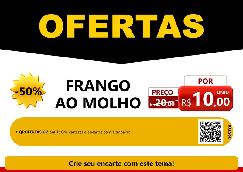 Modelo de Cartaz para Cartaz A4 Horizontal com o tema Ofertas Preto e Vermelho Cartaz para Restaurante