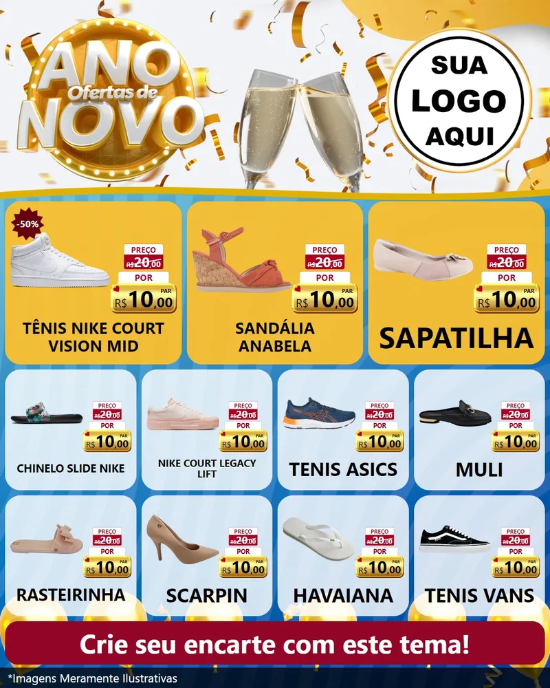 Modelo de Rede Social para Feed Instagram com o tema Ofertas de Ano Novo para Calçados