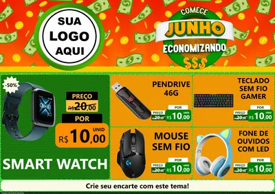 Modelo de Encarte para Encarte A4 Horizontal com o tema Comece Junho Economizando para Informática
