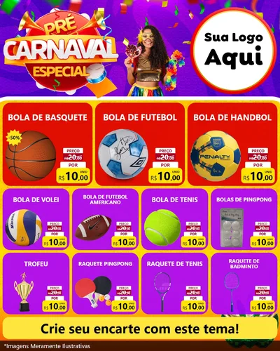 Modelo de Rede Social para Feed Instagram com o tema Pré-Carnaval Especial para Artigos Esportivos