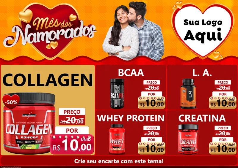 Modelo de Encarte para Encarte A4 Horizontal com o tema Mês dos Namorados para Suplementos alimentares