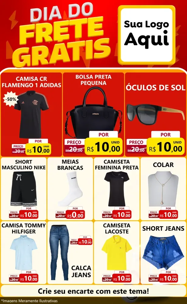 Modelo de Encarte para Encarte Grande com o tema Dia do Frete Grátis para Roupas e acessórios