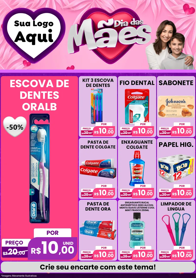 Modelo de Encarte para Encarte A4 Vertical com o tema Dia das Mães para Higiene Pessoal