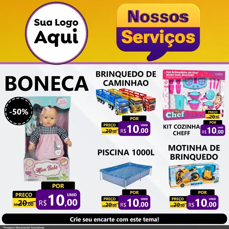 Modelo de Rede Social para Feed Facebook com o tema Nossos Serviços para Brinquedos