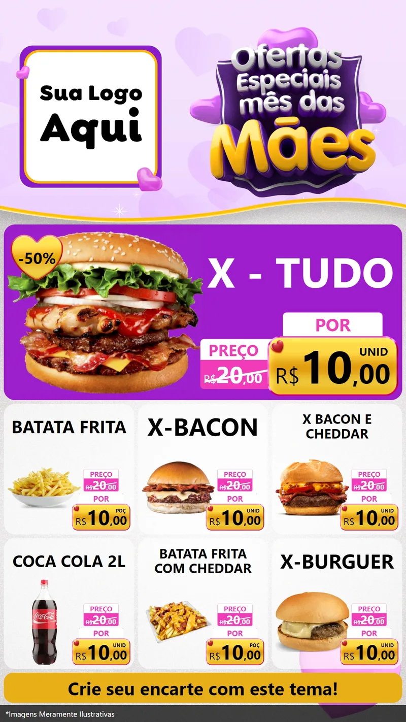 Modelo de Rede Social para Stories com o tema Ofertas Especiais - Mês das Mães para Hamburgueria