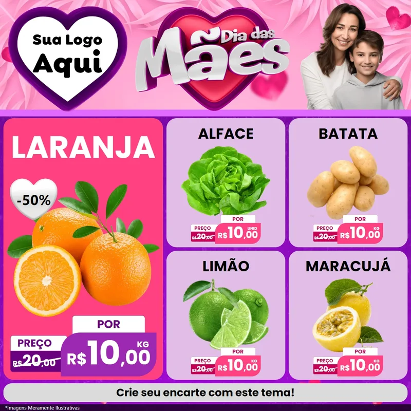 Modelo de Rede Social para Feed Facebook com o tema Dia das Mães para Hortifrúti