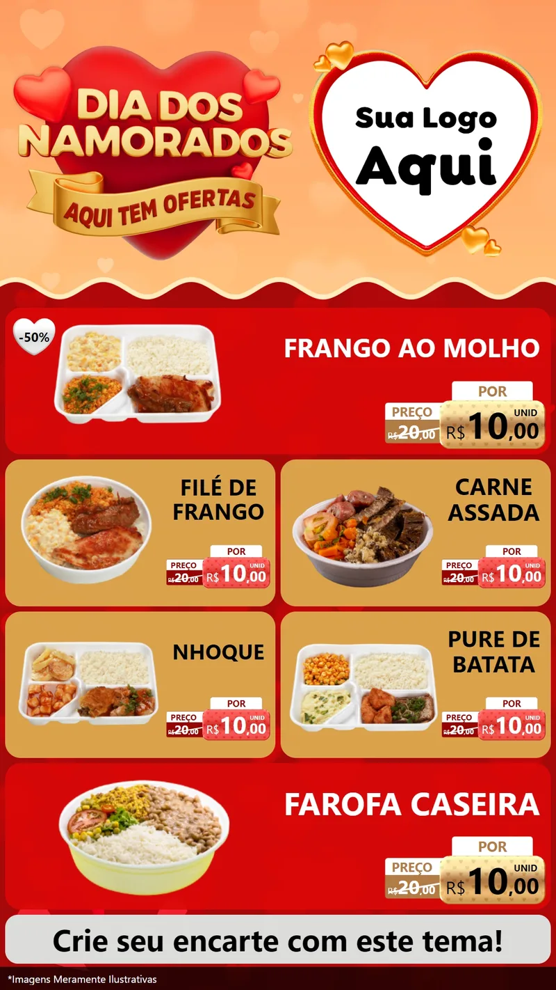 Modelo de TV para TV Vertical com o tema Dia dos Namorados - Aqui Tem Ofertas para Restaurante