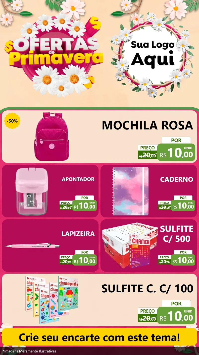 Modelo de TV para TV Vertical com o tema Ofertas de Primavera para Papelaria