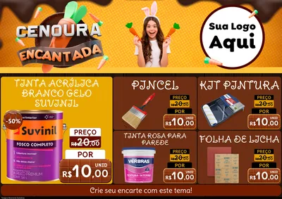 Modelo de Encarte para Encarte A4 Horizontal com o tema Cenoura Encantada - Páscoa para Tintas e Ferramentas